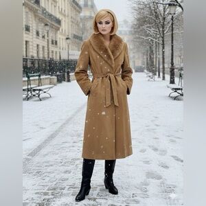 New England Sportswear Company Genuine Suede Leather Fur Collar Belted Coat
